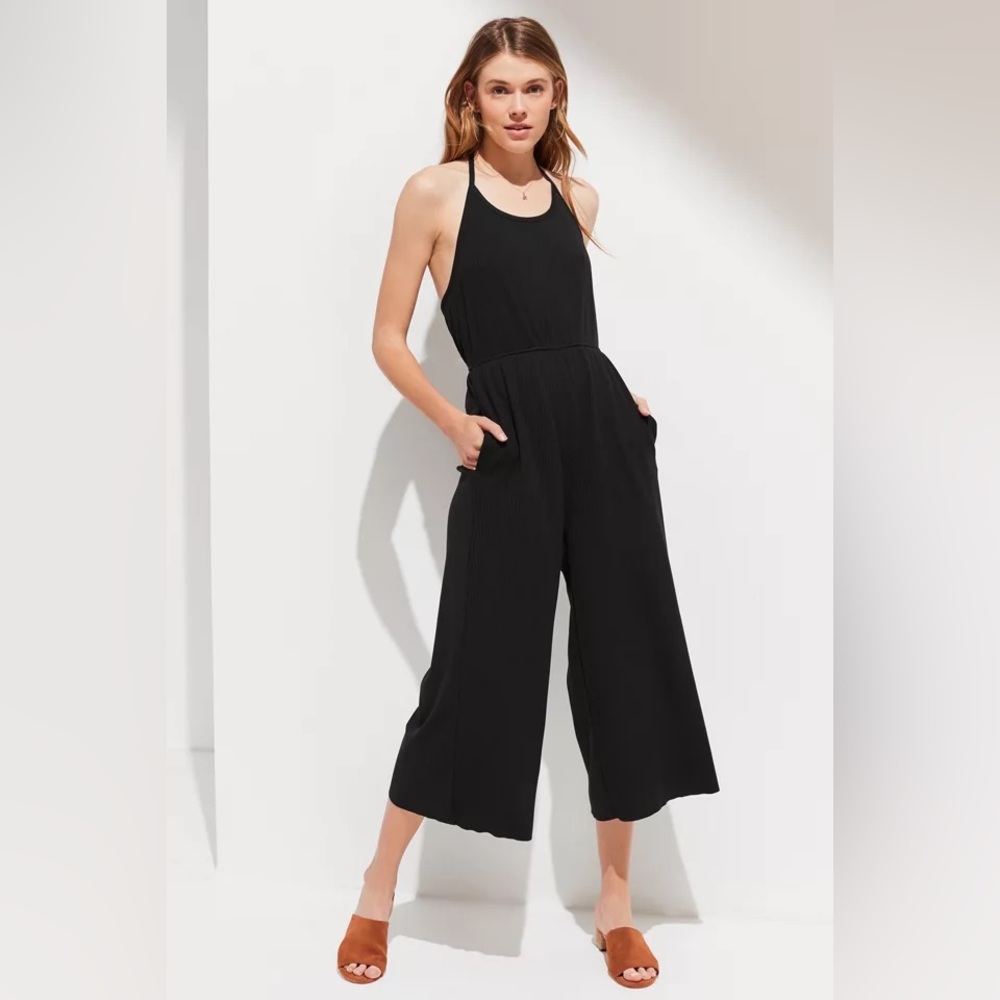 Urban Outfitters UO Holly Black Ribbed Knit Halter Jumpsuit
